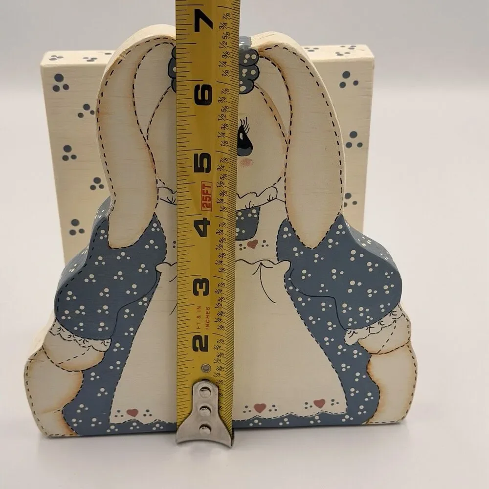Vintage Bunny Napkin Letter Holder Wood Cottagecore Country Grandma Kitchen 90s